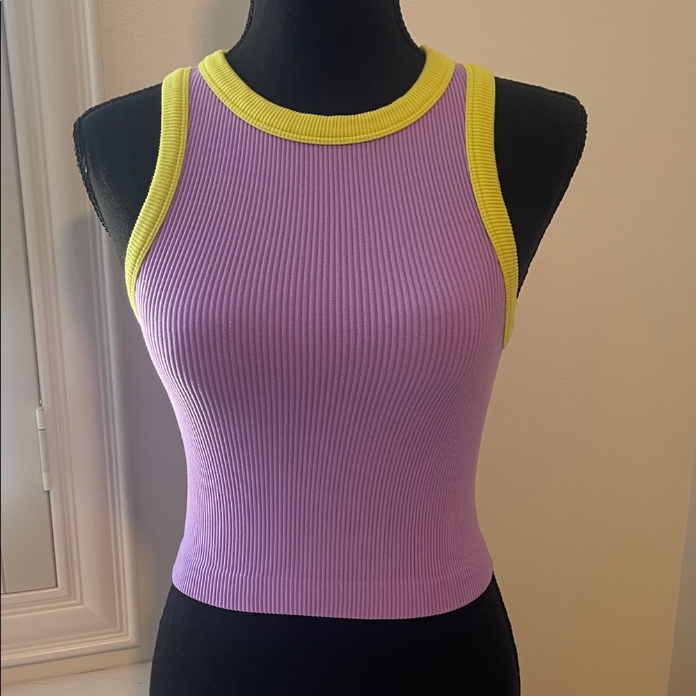 Purple and Yellow Ribbed Tank Top